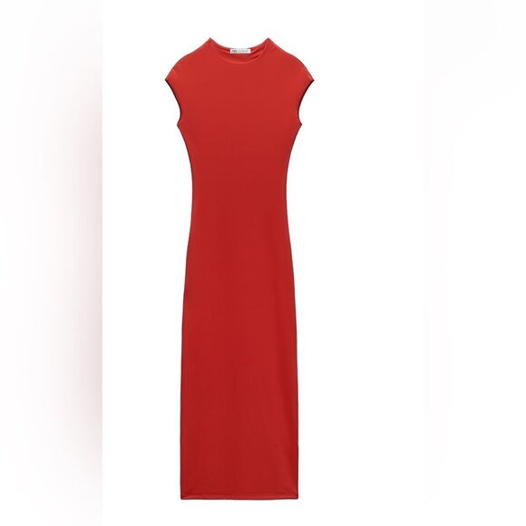 Zara bodycon size large sleeveless midi dress. Burnt red color - Picture 1 of 2